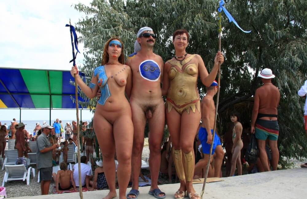 Three Painted Girl Poses pics - Nature provides inspiration and energy for the practice of naturism and nudism