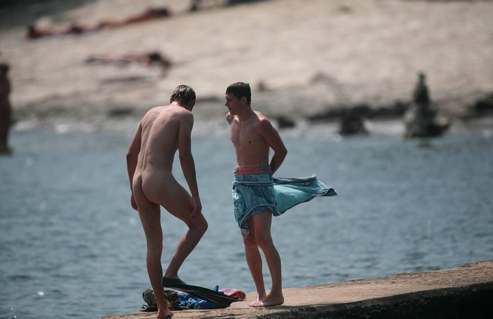 Nudists Boys - Water Prep On The Ledge - Naturism and respect for nature