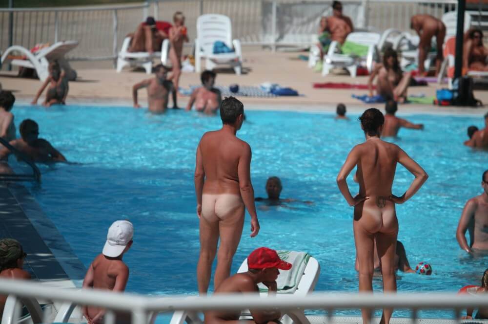 Pool-Shore Group Exercise - Naturism is connected to self-love and love of nature
