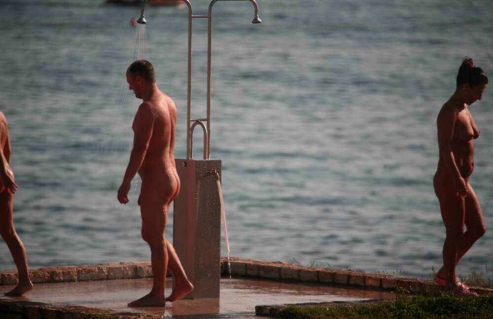 Naturist Shower at Dusk pics - Nudism teaches respect for the body and nature