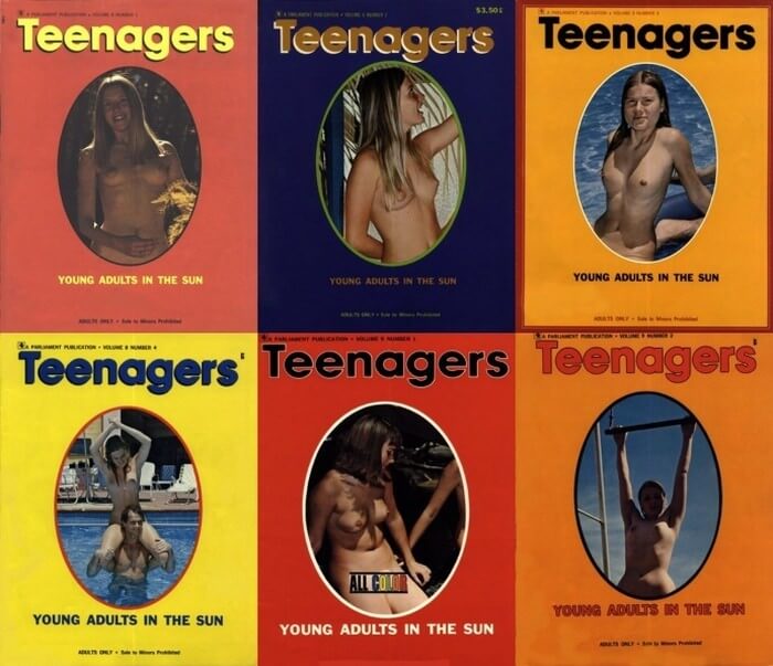 Teenagers magazines: Young adults in the sun - Blending in with the crowd of nudists
